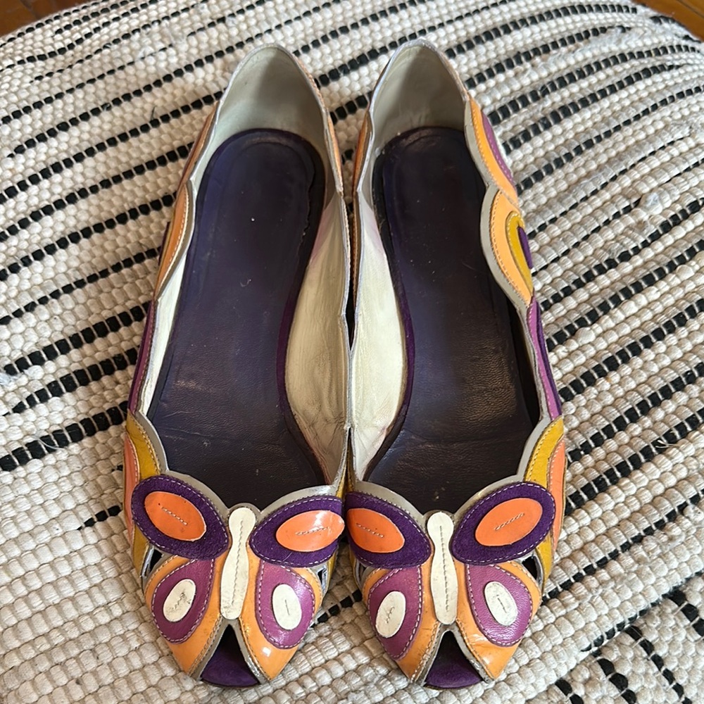 Prada Purple Orange Leather Butterfly Flats